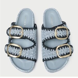 Loeffler Randall Pale Blue Braided Double-Buckle Slide Sandals